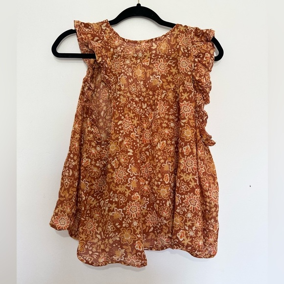 Sundry Brown Yellow Ruffle Sleeve Blouse Top Floral 1 (S) 4-6 Lightweight - Picture 3 of 3